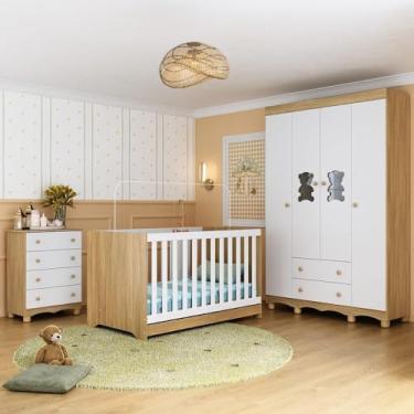 Imagem de Quarto de Bebê Completo com Berço Americano 3 em 1 Ternura Multimóveis Mp4651 Madeirado/branco