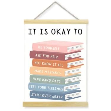 Imagem de CanvaCrafted Pintura de rolagem pendurada de cabide de saúde mental gráfico de sentimentos decoração de sala de aula motivacional seja você mesmo crescimento mentalidade afirmações positivas arte de