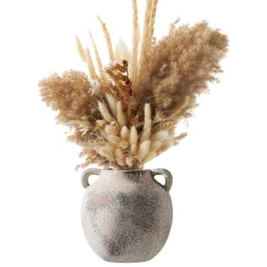 Imagem de Vaso grande de cerâmica branca com alças duplas, estilo zen rústico, detalhe decorativo para casa, ideal para arranjos florais, 6,7 × 6,1 × 6,3