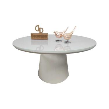 Imagem de Mesa De Centro Com Vidro 80cm E Base Cone Laqueada Off White 40cm