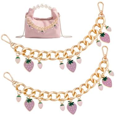 Imagem de Beebeecraft 1 caixa, 2 peças, corrente extensora de bolsa de morango, corrente de bolsa dourada, esmaltada, liga de fruta, decorativa, ouro, alumínio, alças para bolsas, chaveiros, joias, artesanato