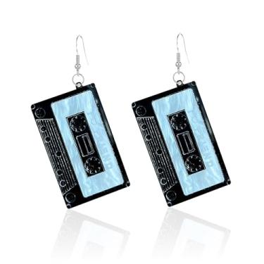 Imagem de Brincos femininos vintage coloridos dos anos 70, 80, 90, fita cassete neon de resina acrílica, joias para roupas dos anos 80, acessórios de festa brilhantes, Zinco, Sem pedra preciosa