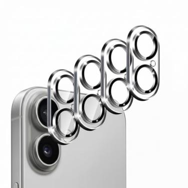 Imagem de Pacote com 4 protetores de lente de câmera para iPhone 16 e iPhone 16 Plus e iPhone 17, vidro temperado, dureza 9H, antiarranhões, compatível com capas [não afeta fotos noturnas]
