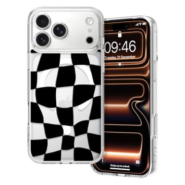 Imagem de Marphe Capa magnética para iPhone 17 Pro Max 17.5 cm transparente, estampa quadriculada fofa compatível com Magsafe, transparente, proteção total, à prova de choque, capa rígida para celular para