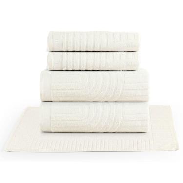 Imagem de Jogo De Banho Dunna Toalhas Macias 100% Algodão Fio Penteado 5 Peças Off White