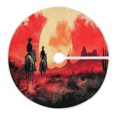 Imagem de Blueangle Saia de árvore de Natal de cowboy do oeste americano de 120 cm - poliéster macio e resistente a rugas, decoração de férias para festas de Natal, árvore festiva e decoração de casa (242)