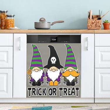 Imagem de ATTX Capa de ímã de lava-louças de gnomo de Halloween, 58 cm C x 66 cm A decoração da capa frontal da máquina de lavar louça, decalques de armário doméstico adesivos de eletrodomésticos #345