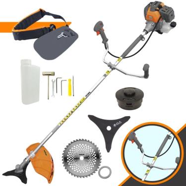 Imagem de Roçadeira Robusta Tekna RL430P À Gasolina 2T 43cc 1,7HP 10.000rpm 3 Opções de Corte Com Lâmina 3 Pontas + Lâmina 40 Dentes + Carretel de Nylon
