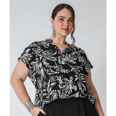 Imagem de Blusa Plus Size Feminina Estampa Folha Marisa-21010, G2, Preto