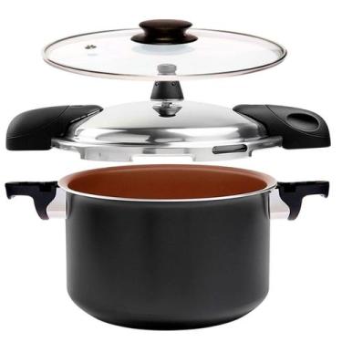Imagem de Panela de Pressão Caldeirão 2 em 1 Brinox Pressure 5,4 Litros Preta Re