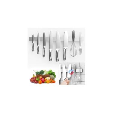 Imagem de Barra Magnética Suporte para Facas, 32,5cm, Imã Potente, Plástico, Fixação na Parede, Branco e Preto Sortido, Inclui Parafusos e Buchas