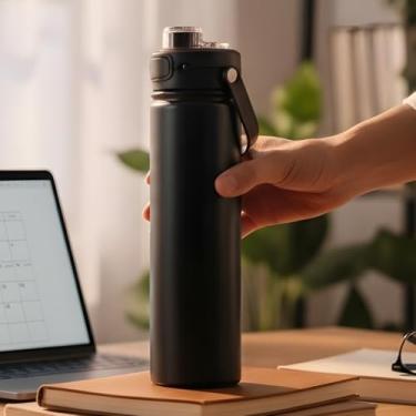 Imagem de Garrafa Térmica Inox Preta 700ml Tampa com Trava Mantém Bebidas Frias 24 h e Quentes 12 h À Prova de Vazamentos para Café Chá Água Academia Trabalho Escritório Escola