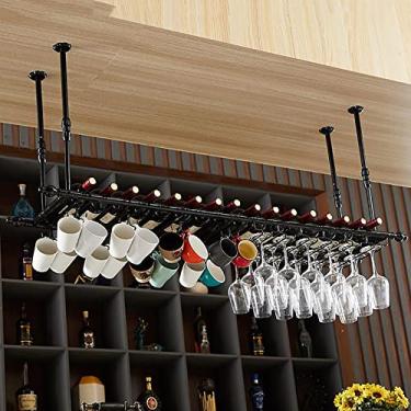Imagem de APUM Rack de vinho de metal de teto, altura ajustável, rack de armazenamento suspenso, suporte de decoração, suporte de taças de cálice, para prateleira de exibição de bares/restaurantes