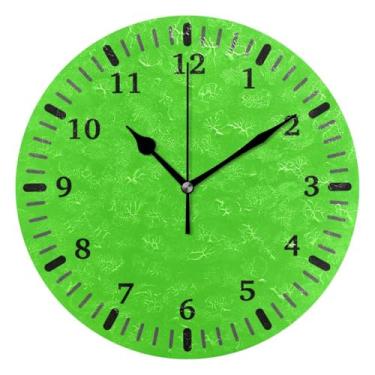 Imagem de CEBUGI 1 relógio de parede com fundo verde, 1 relógio redondo operado por bateria, relógios de parede silenciosos sem tique-taque para cozinha, banheiro, quarto, escritório, decoração 25,4 cm
