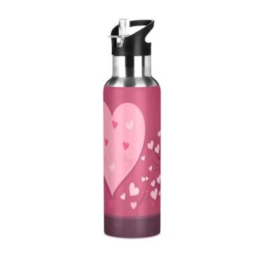 Imagem de Wassud Garrafa de água coração árvore casal garrafa de água esportiva de aço inoxidável com canudo garrafas de água isoladas copo portátil de viagem 623 g