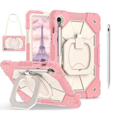 Imagem de MONWO Capa para Samsung Galaxy Tab S10 Lite / S10 FE / S9 FE 10,9 Polegadas com Caneta Touch, Possui Compartimento para Caneta, Alça de Ombro e Suporte Traseiro Que Gira 360° (Rosa)
