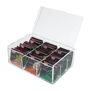 Imagem de Caixa Acrílico 5mm Saches De Chá Com 9 Nichos Organizador Mesa Cozinha Prático Transparente Elegante