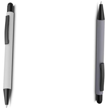 Imagem de Caneta Esferográfica Metal com Ponta Touch, Escrita Azul, Corpo Emborrachado, Grip Emborrachado, Ponta Média 1.0mm, Ambidestro (Branco e Laranja)