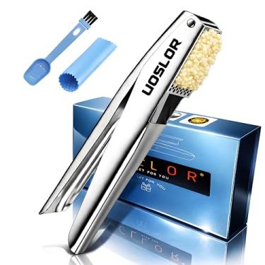 Imagem de UOSLOR Espremedor de alho resistente, ferramenta de trituração de alho, aço inoxidável 304, cabo ergonômico, fácil de limpar, grande capacidade, lavável na lava-louças, à prova de ferrugem