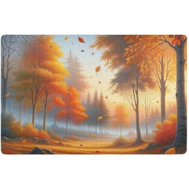 Imagem de TSENQUE Tapete de porta personalizado com folhas de árvore de outono tapete de entrada interna para entrada de casa tapete de Halloween 81 x 50 cm