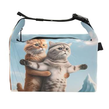 Imagem de TSENQUE Lancheira Funny Cats Titanic Kitten para mulheres, reutilizável, lancheira para trabalho, estampa animal, bolsa térmica para adultos