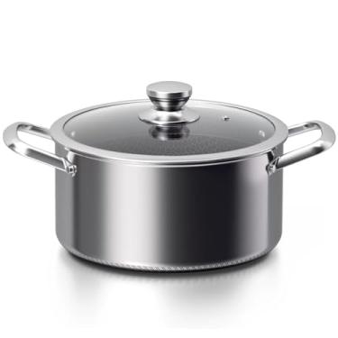 Imagem de Toutrop Panela híbrida antiaderente de 8 litros, panela de aço inoxidável com tampa de vidro, panela de sopa de indução compatível com todos os cooktops, pode ser lavada na lava-louças e no forno