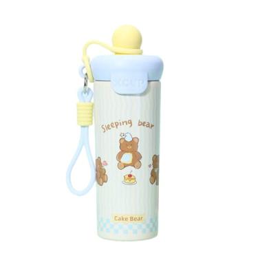 Imagem de Garrafa Térmica 600ml de Aço Inox 304 com Alça, Estampas Variadas, Tampa de Silicone e Alta Durabilidade (Amarela)