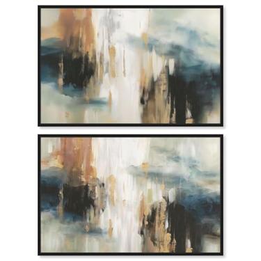 Imagem de Clearing Mist Canvas Print Conjunto de 2 arte de parede para sala de estar da Art Remedy, moldura preta, 76 x 50 cm