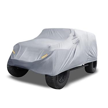 Imagem de X AUTOHAUX Capa de carro SUV adequada para Jeep Wrangler JK JL 2 portas 2007-2021 ao ar livre impermeável sol chuva poeira vento proteção de neve 210D Oxford cinza