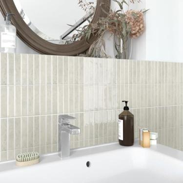 Imagem de Alwayspon 10 folhas 30,5 x 30,5 cm bege 3D vinil Backsplash azulejos, adesivos autoadesivos para azulejos de parede adesivos adesivos em azulejos de metrô para cozinha banheiro parede
