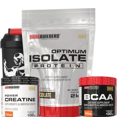Imagem de Kit Optimum Isolate Whey Protein 2kg + BCAA 100g + Power Creatina 100g + Coqueteleira - Bodybuilders Chocolate