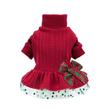 Imagem de Fitwarm Roupa de Natal para cães, vestido de suéter de tule para cachorro de malha, roupas de inverno para cães pequenos, roupas de gato, vermelho, verde, médio