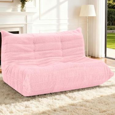 Imagem de HABUTWAY Bean Bag Cadeiras Fireside Lazy Floor Sofá, Soft Teddy Fleece 2 Lugares com Enchimento de Espuma de Alta Resiliência, Pufe para Sala de Estar, Quarto, Escritório (Pelúcia Rosa)