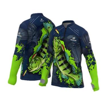 Imagem de Camiseta Pesca Esportiva Mar Negro Infantil Premium Tucunaré Azul Prot