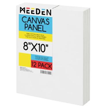 Imagem de MEEDEN Pacote Com 12 Telas 100% Algodão Para Pintura - Painéis Em Branco De 8 X 10 Pol., A Óleo E Acrílica, Materiais Arte Prontos Pintar, Artistas Profissionais Estudantes