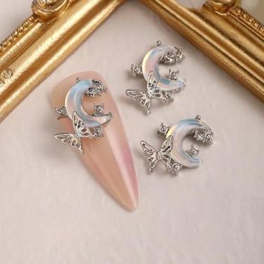Imagem de Amuletos de unhas de lua e borboleta, 10 peças de decoração de arte de unha de liga para unhas de pressão, fabricação de joias e enfeites artesanais (branco)