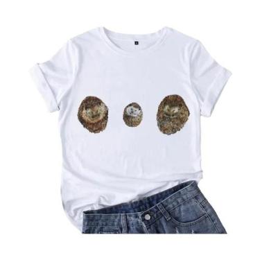 Imagem de Camiseta Casual Feminina De Verão Com Estampa Gráfica De Pássaro Em Es