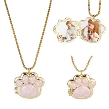 Imagem de DELORIGIN Colar com medalhão de pata de animal de estimação com foto de animal de estimação, colar de lembrança, memorial, lembrança, cão, gato, joia de presente para mulheres e homens, segura fotos