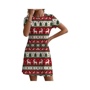 Imagem de Vestido Longo Com Estampa De Árvore De Natal Vermelha E Dourada Para M