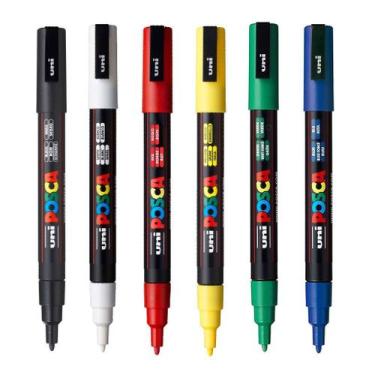 Imagem de Caneta Posca PC - 3M 6 Cores Marcador Artístico UniBall