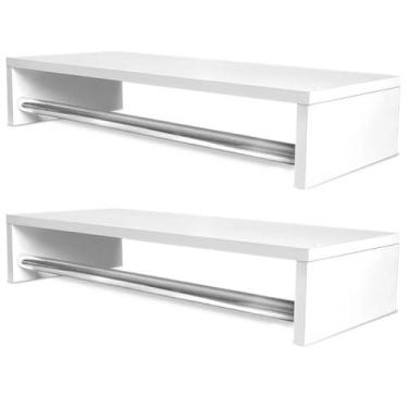 Imagem de Kit 2 Cabideiros De Parede Arara de Roupas em MDF Branco 50cm - Kelan 