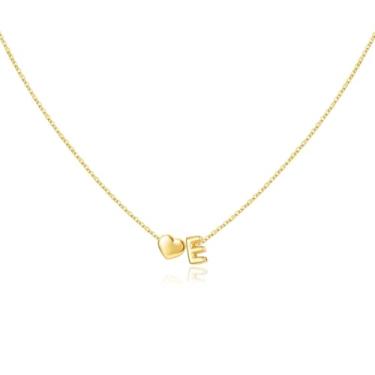 Imagem de Glimmerst Colar com inicial para mulheres, banhado a ouro 18 K, colar delicado com nome de ouro, pingente de coração minúsculo, colar com inicial, joia de ouro moderna, Small, Aço inoxidável, Sem