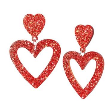 Imagem de Brincos de coração de acrílico com glitter, Medium, Acrílico, Sem pedra preciosa