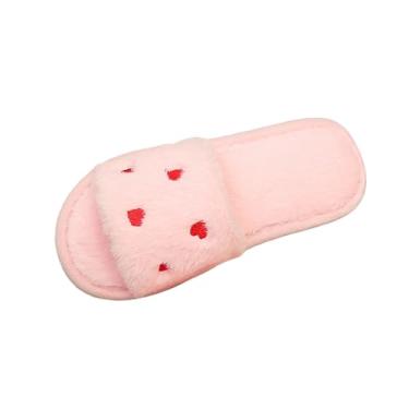 Imagem de Pantufas femininas com design de coração e veludo quente, bico aberto com um pé, rosa, 35