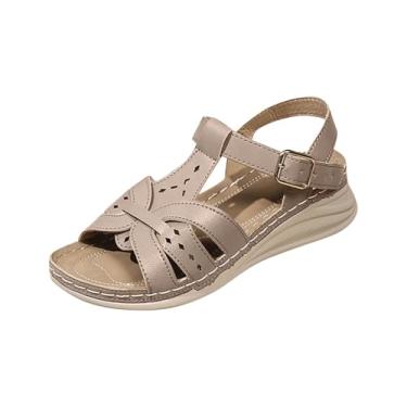 Imagem de Sandálias femininas plataforma bico redondo bico aberto oco uma alça sola grossa, Caqui, 36