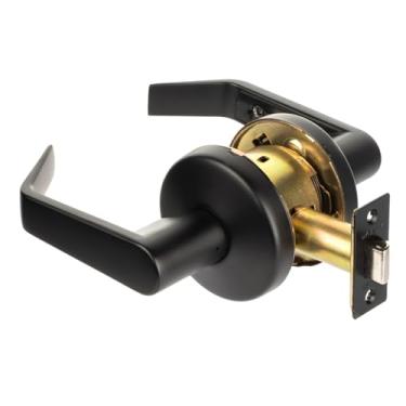 Imagem de Dynasty Hardware Trava de maçaneta de porta de passagem, compatível com ADA, alça leve sem travamento para uso em corredor ou armário, acabamento preto plano, modelo AUS-30-US19