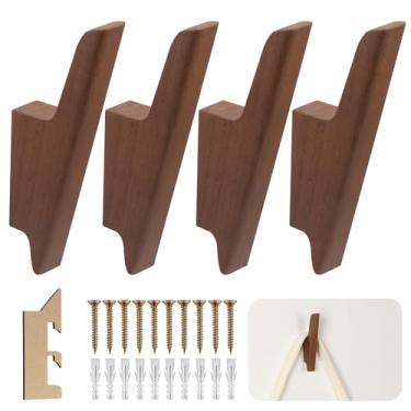 Imagem de Pacote com 4 ganchos resistentes para chapéu de toalha, cabides de parede de madeira maciça para entrada, banheiro e quarto, design exclusivo em forma de pássaro para mochila e jaqueta (marrom)