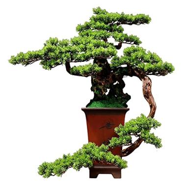 Imagem de Bonsai artificial artificial para decoração de plantas de árvore artificial para ambientes internos com raízes de folhas artificiais, vaso de flores de cerâmica, vasos de plantas, ornamentos de