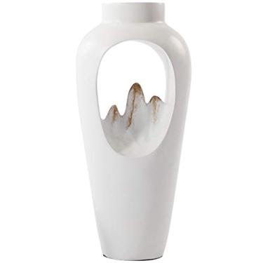 Imagem de Vaso de jardim ornamental pintado à mão, garrafa de flores de resina branca, ornamentos de escritório criativos, centros de mesa de jantar chineses, para casa de fazenda (cor: branco, tamanho: 41 cm)