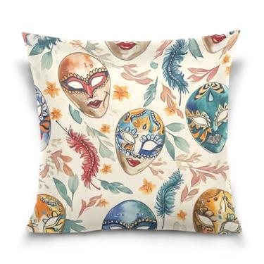Imagem de Blueangle Capas de almofada padrão de máscaras de carnaval - 50 x 50 cm, decoração de férias de fazenda para sofá de casa (4)